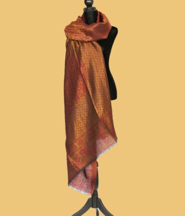 Pure Pashmina Shawl with Leaf Pattern Zari Double Sided - Maroon | Buy Original Pashmina Shawl | Kashmiri Pashmina Shawl | Authentic Cashmere Shawl - Luxury Pashmina