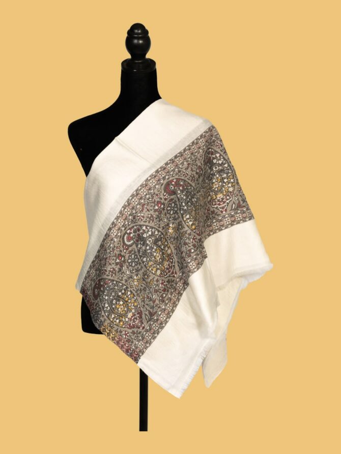 Pure Pashmina Shawl with Mango Design on Pallu | Buy Original Pashmina Shawl | Authentic Cashmere Shawl | Pashmina Wrap - Luxury Pashmina