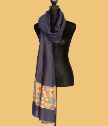 Pure Pashmina Shawl with Mango Design on Pallu, Dark Blue | Buy Original Pashmina Shawl | Authentic Cashmere Shawl | Pashmina Wrap - Luxury Pashmina