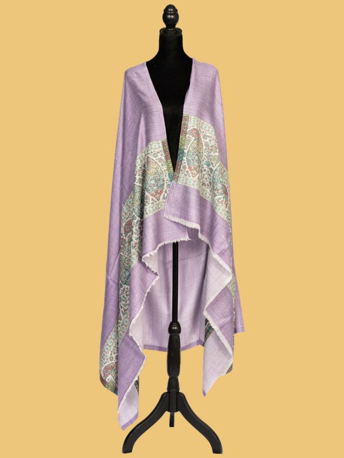 Pure Pashmina Shawl with Mango Design on Pallu - Lavender | Buy Original Pashmina Shawl | Authentic Cashmere Shawl | Pashmina Wrap - Luxury Pashmina