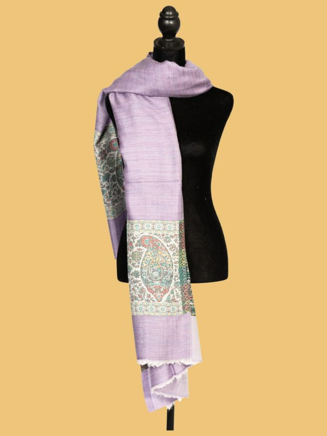 Pure Pashmina Shawl with Mango Design on Pallu - Lavender | Buy Original Pashmina Shawl | Authentic Cashmere Shawl | Pashmina Wrap - Luxury Pashmina