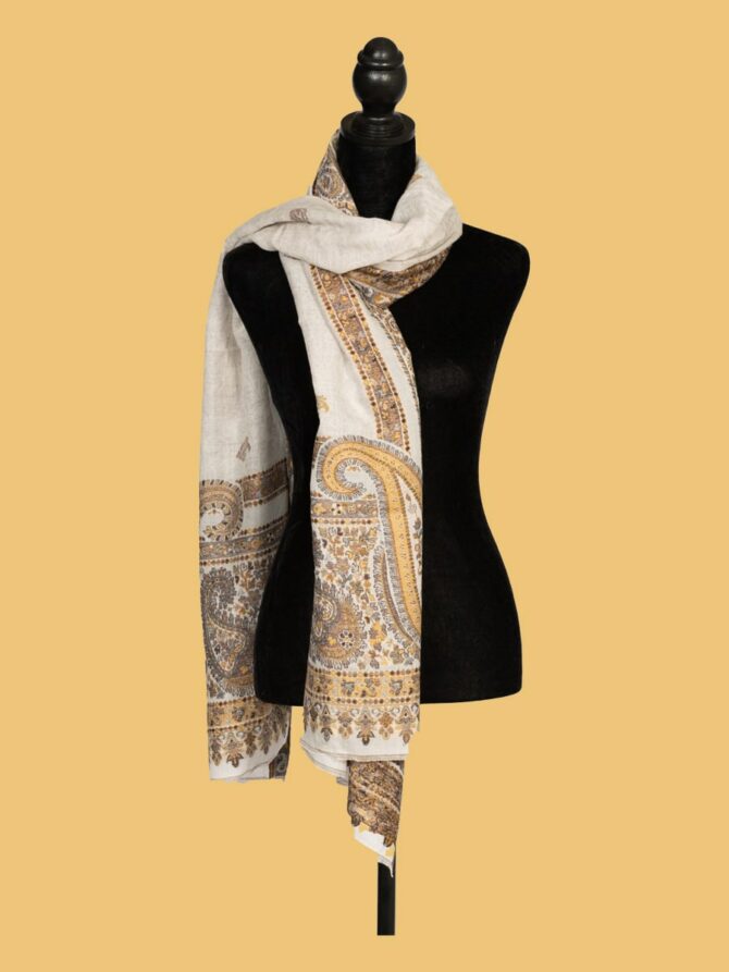 Pure Pashmina Stole with Full Thread Kani Work | Buy Original Pashmina Stole | Authentic Cashmere Stole | Pashmina Wrap - Luxury Pashmina