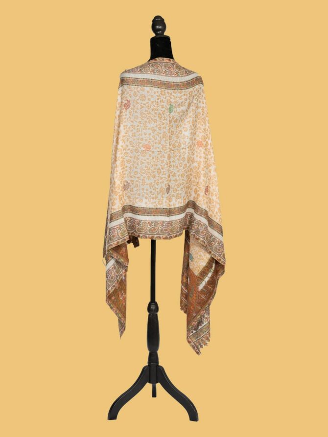 Pure Pashmina Stole with Full Thread Kani Work - White | Buy Original Pashmina Stole | Authentic Cashmere Stole | Pash Wrap - Luxury Pashmina