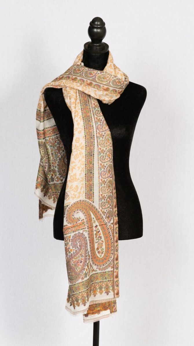 Pure Pashmina Stole with Full Thread Kani Work - White | Buy Original Pashmina Stole | Authentic Cashmere Stole | Pash Wrap - Luxury Pashmina