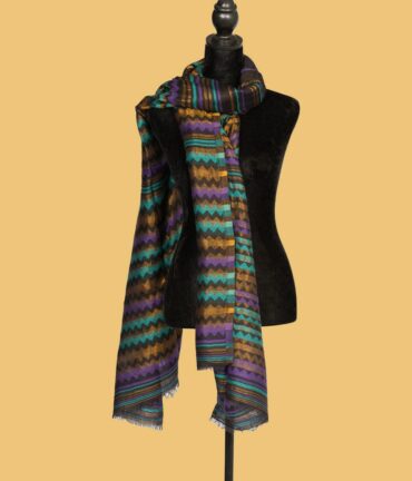 Pure Pashmina Stole with Zigzag Striped Reversible, Black | Buy Original Pashmina Stole | Authentic Cashmere Stole | Pash Wrap - Luxury Pashmina