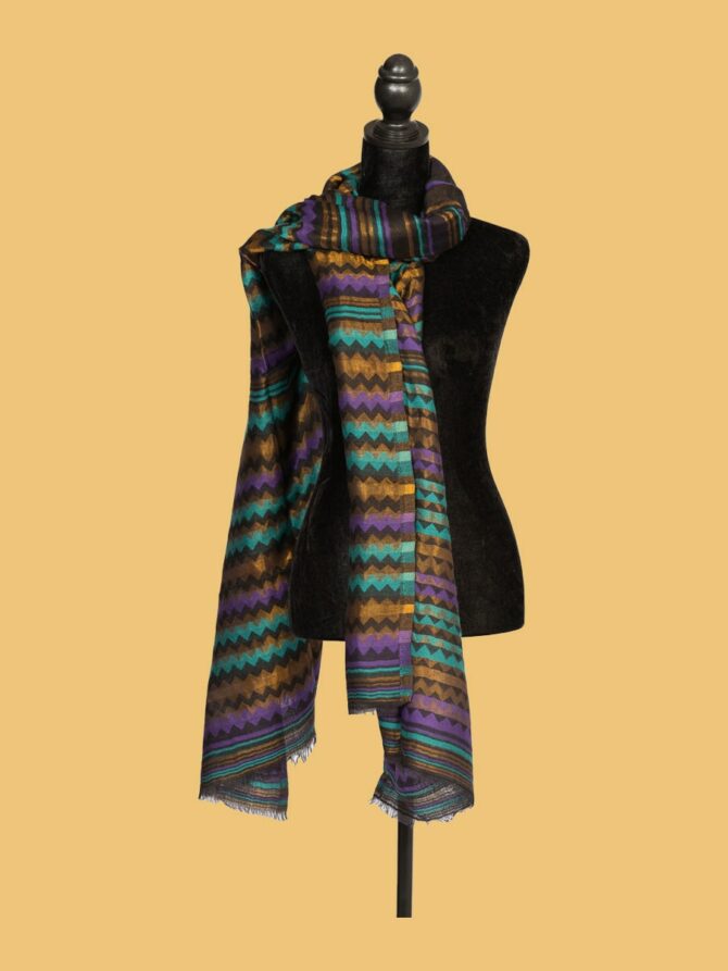 Pure Pashmina Stole with Zigzag Striped Reversible, Black | Buy Original Pashmina Stole | Authentic Cashmere Stole | Pash Wrap - Luxury Pashmina