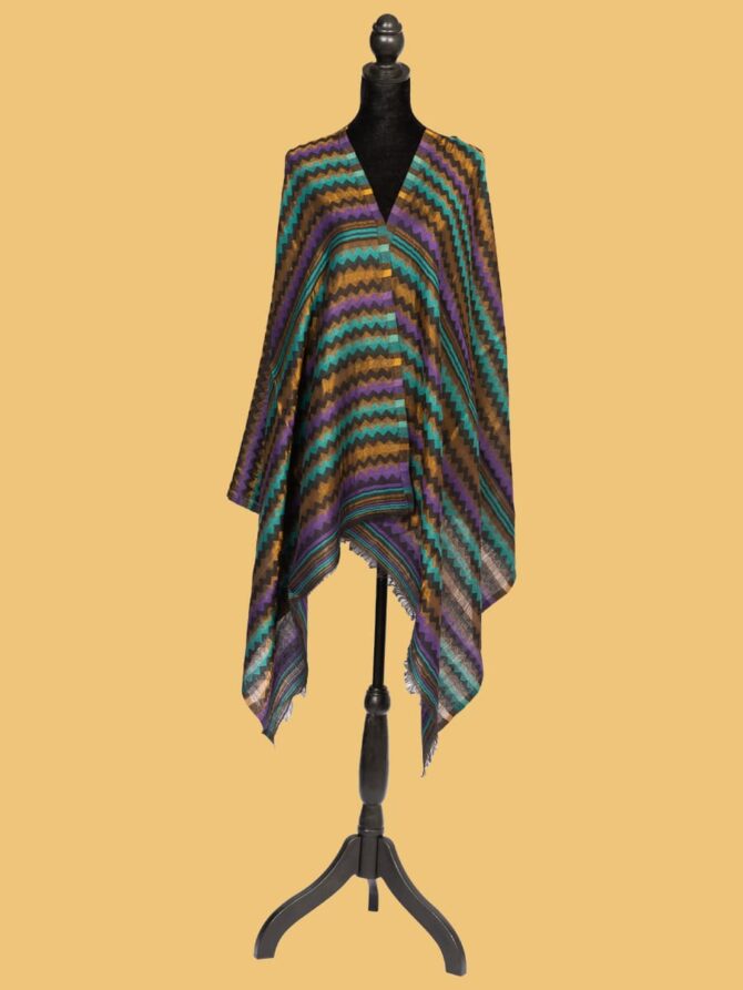 Pure Pashmina Stole with Zigzag Striped Reversible, Black | Buy Original Pashmina Stole | Authentic Cashmere Stole | Pash Wrap - Luxury Pashmina