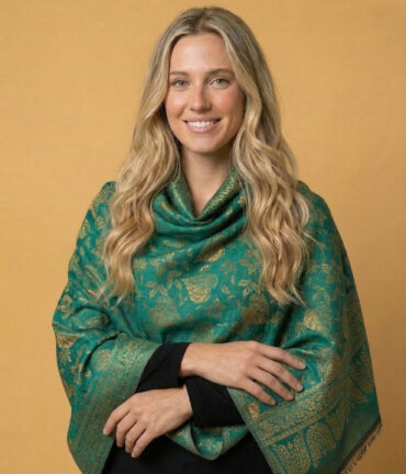 Sylvara Dark Green Reversible Zari Pashmina Shawl