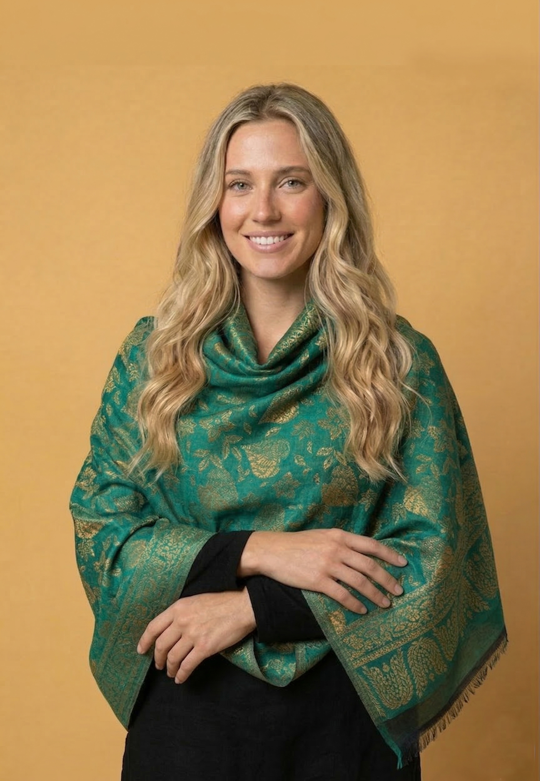 Sylvara Dark Green Reversible Zari Pashmina Shawl