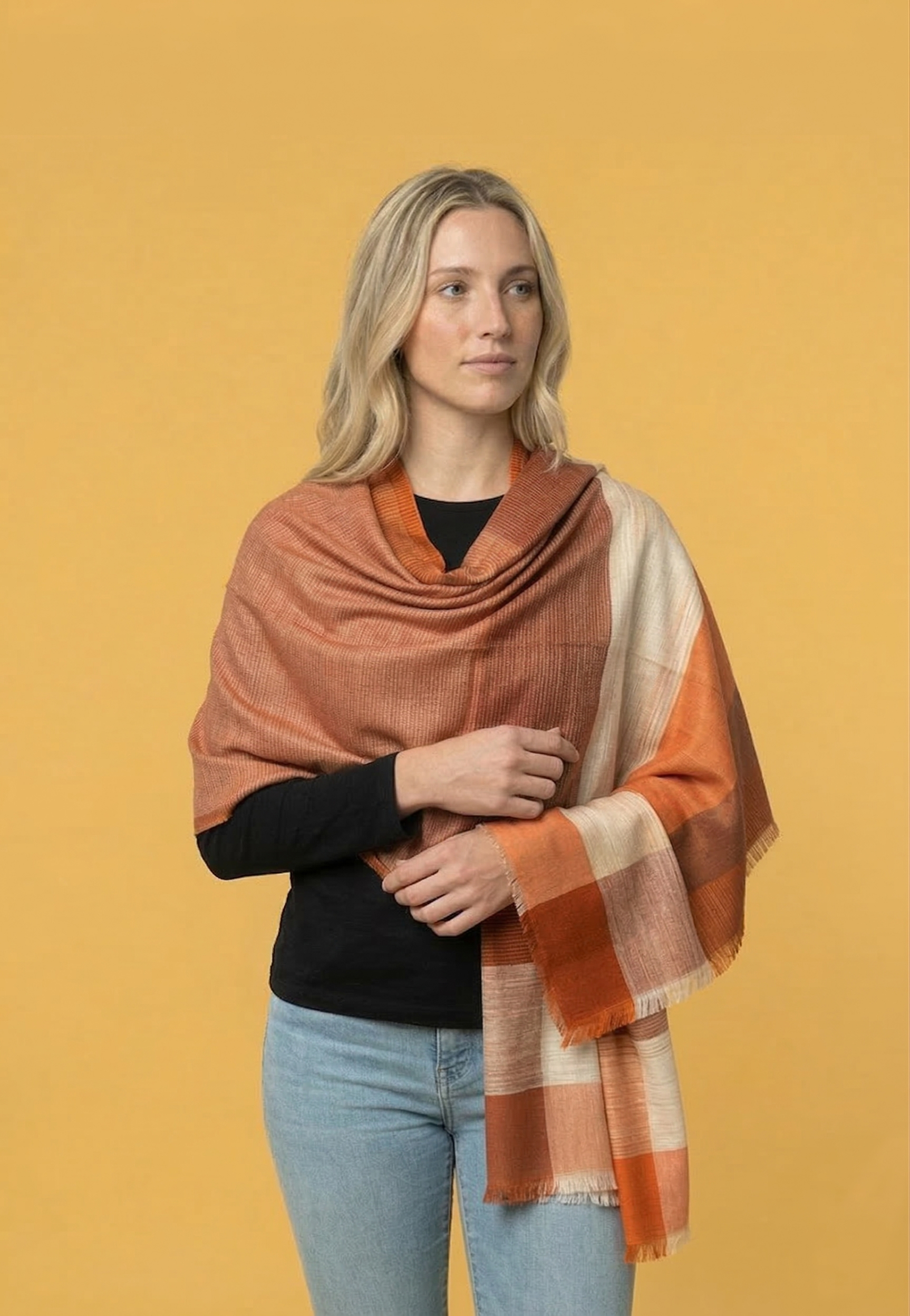 Zafira Orange Reversible Pashmina Shawl